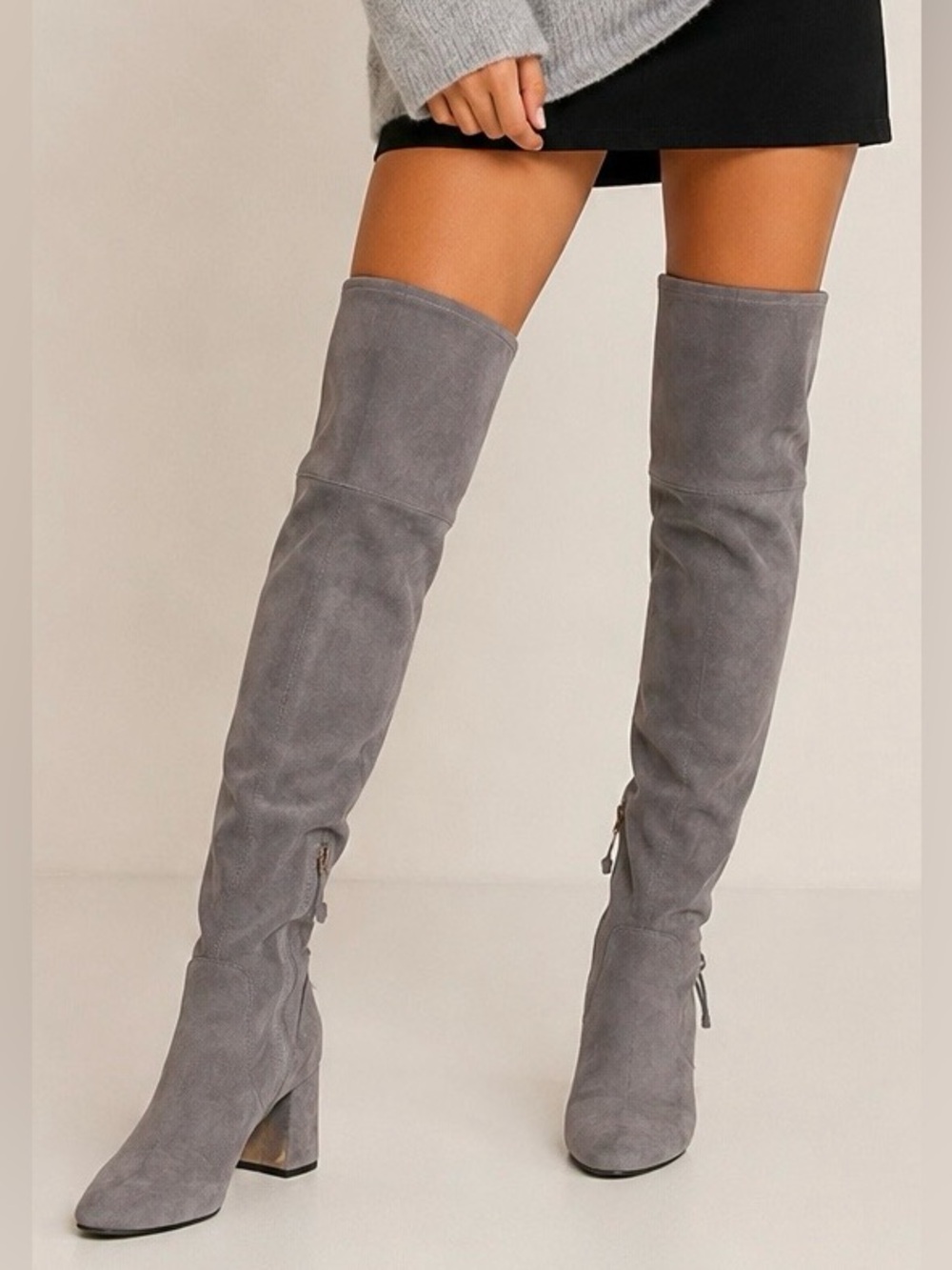 Tory Burch Laila Gray Suede Stretch Over The Knee Boots Size 5M Block Heel OTK
